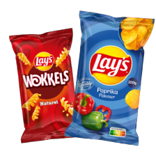 Lay’s flat chips zak à 200 gram
of Lay’s wokkels zak à 100 gram